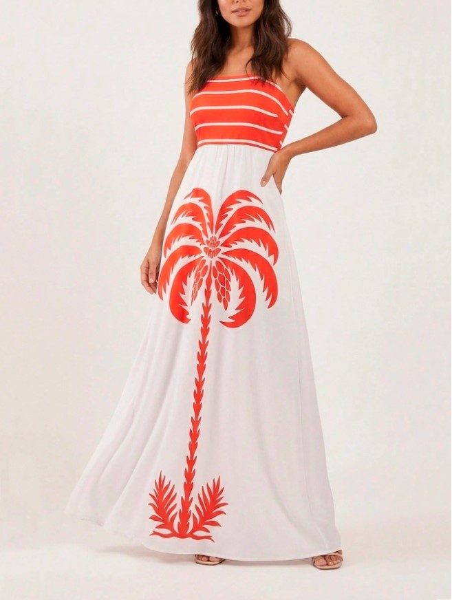 Vestido Coqueiro Branco + Coral